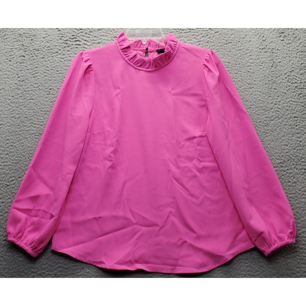 J.CREW Blouse Top Womens Small Pink Lightweight Balloon Sleeve Ruffle Mock Neck